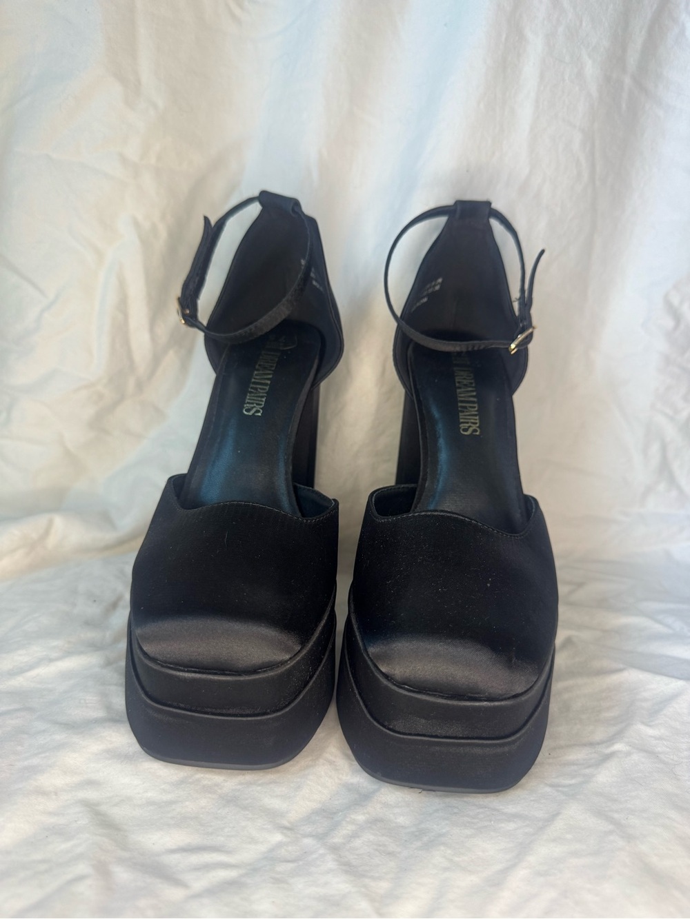 Dream Pairs Black Satin Platform Ankle-Strap Heels - Picture 4 of 4